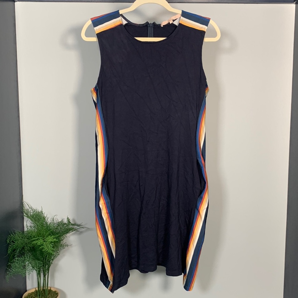 Hutch Anthropology Solid Casual Dress With Striped Sides & Shoulders Size XL